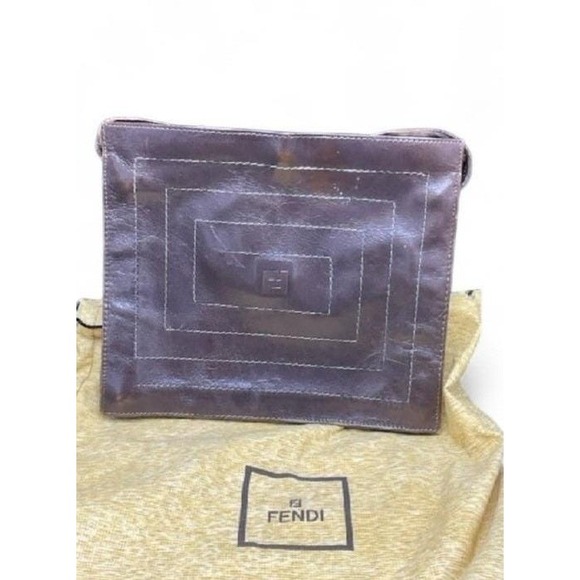 Fendi Handbags - Fendi Vintage Brown Leather Crossbody Bag FF Logo Concentric Stitching Purse